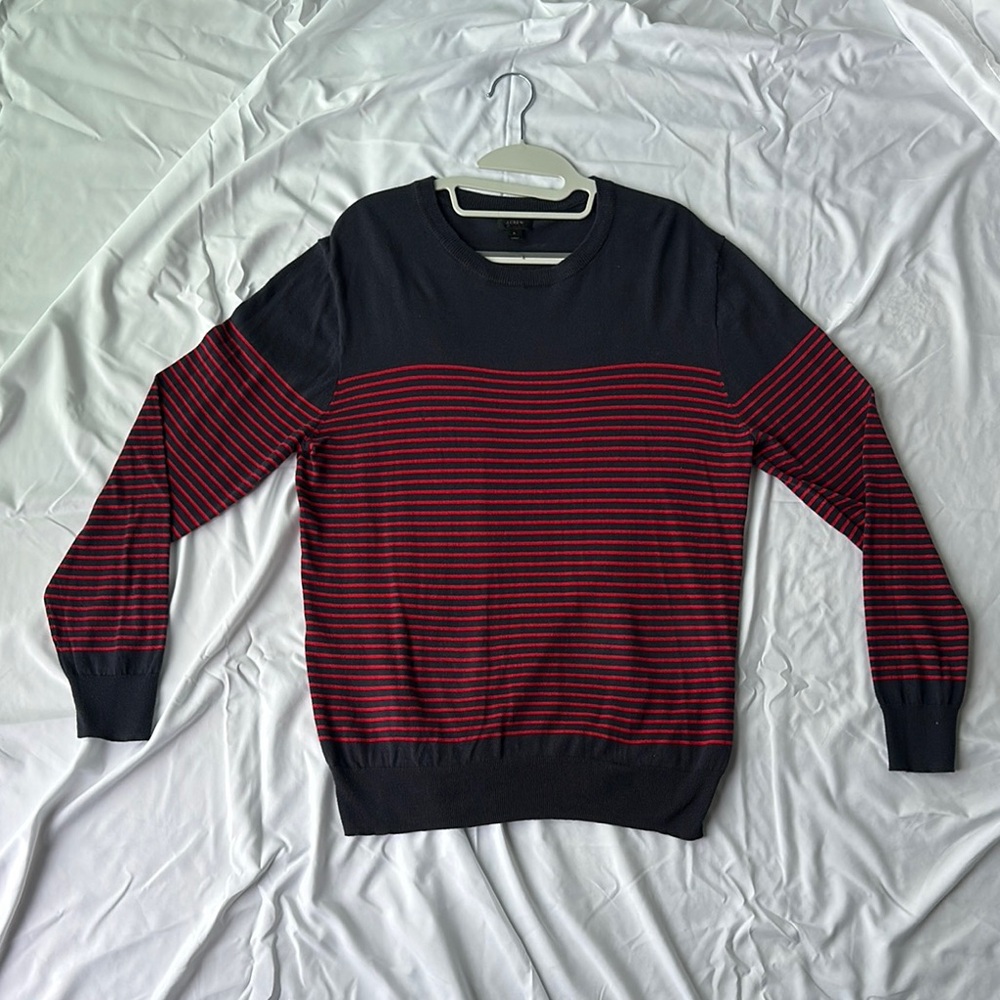 J. Crew Men’s Navy and Red Striped Sweater